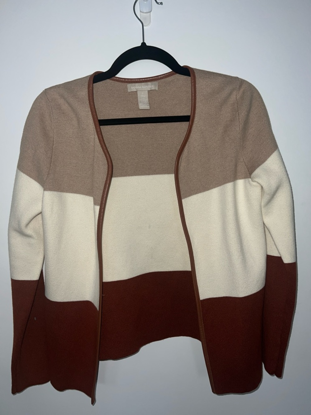 Banana Republic Colorblock Open-Front Cardigan - Cream, Tan & Brown